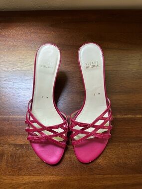 RARE Stuart Weitzman Hot Pink Strappy Kitten Heels